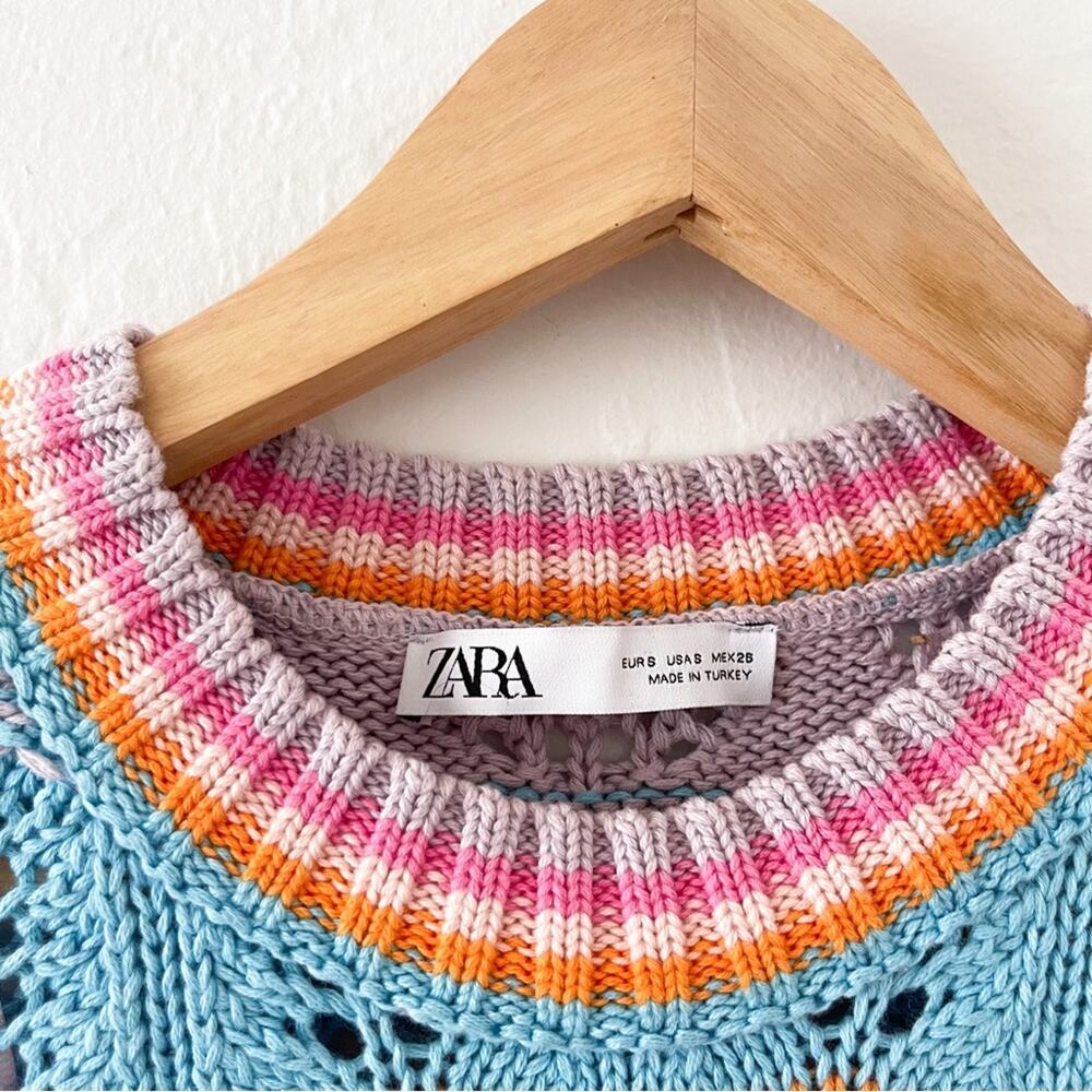 Zara | Multicolor Stripe Crochet Open Knit Cropped Sleeveless Top - Picture 5 of 7